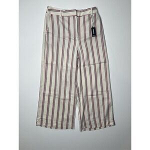 Express Cropped Culottes Pants Women's 8R Beige Red Striped Wide Leg High Rise